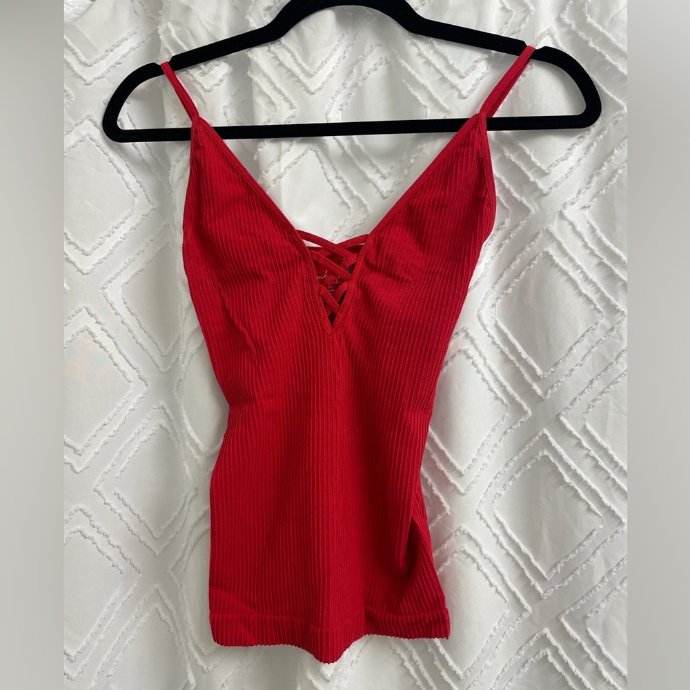 Red Ribbed Going-Out Women's Top